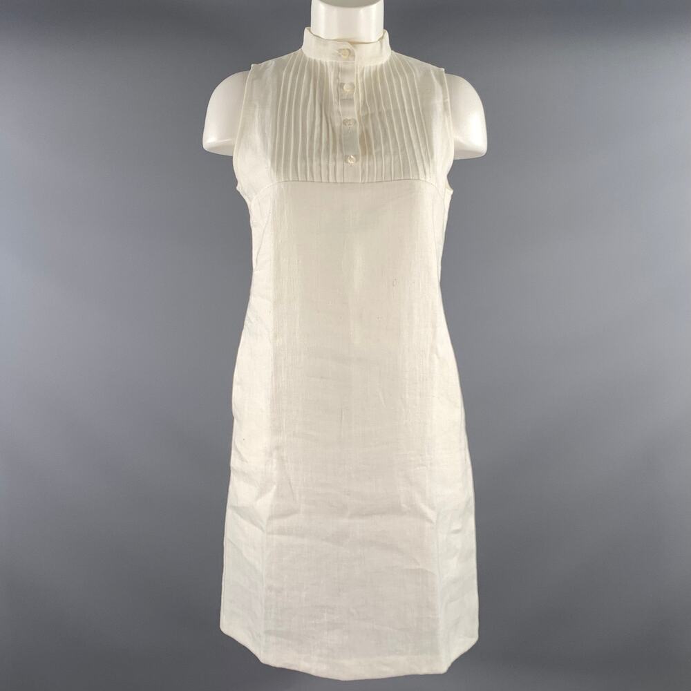 FARELLA Size M White Linen Tuxedo Dress